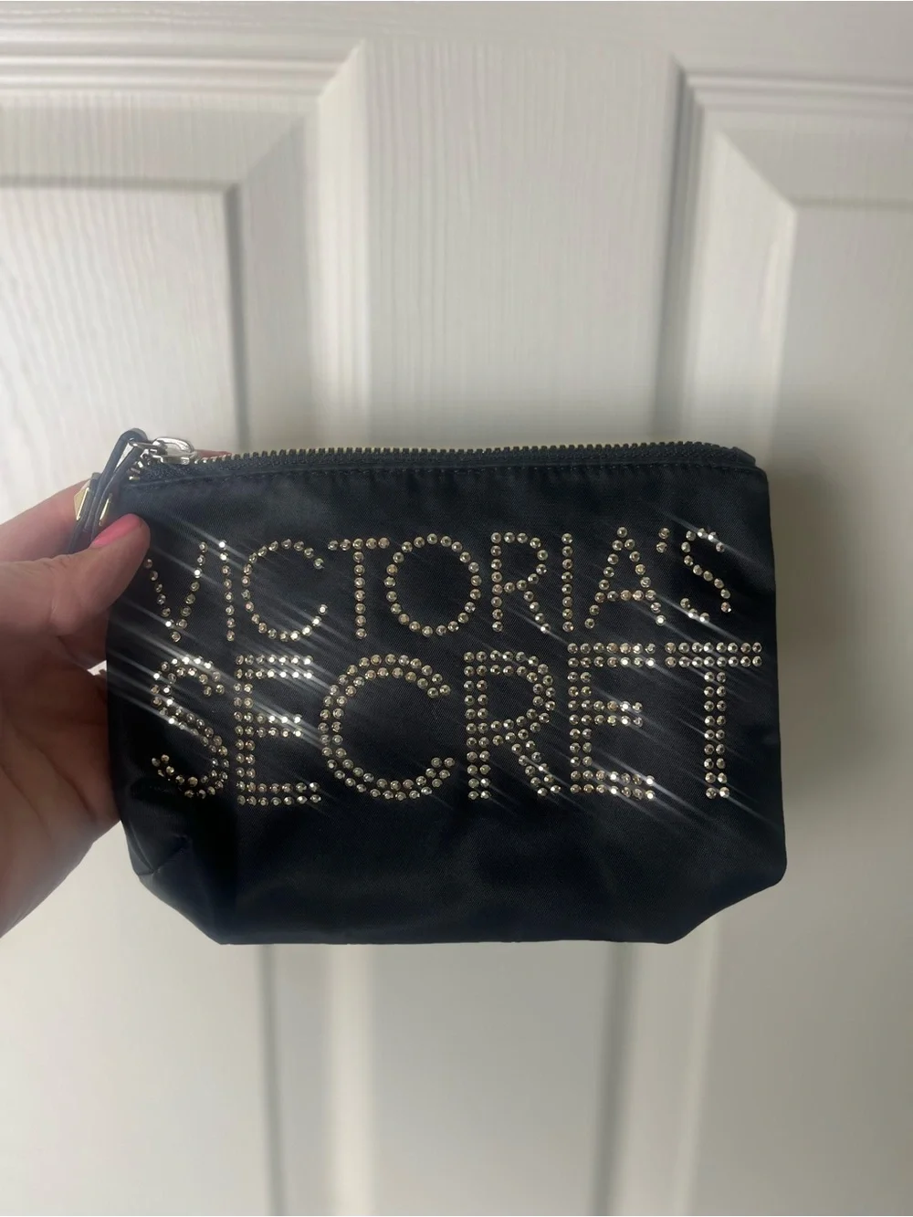Victoria's Secret Black Rhinestone Logo Cosmetic Pouch
